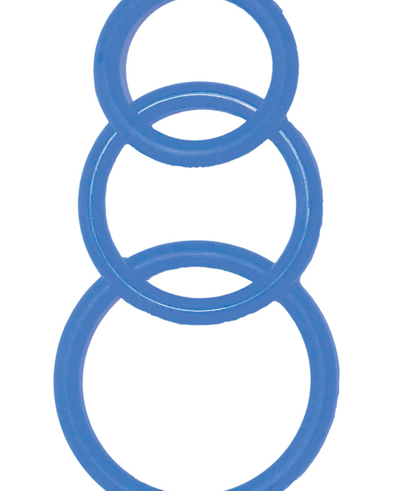 Super Silicone Cockrings Set Of 3 Rings Waterproof Blue