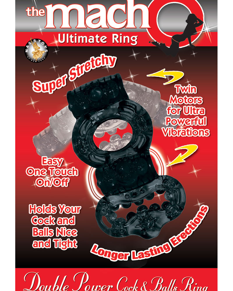 Macho Double Power Cock & Balls Ring Black