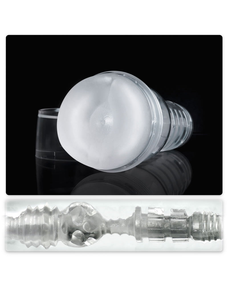 Masturbador anal con base de cristal de hielo transparente de Fleshjack Toys
