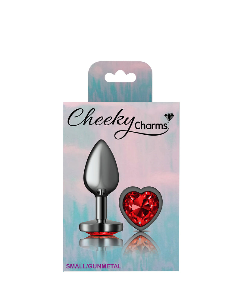 Cheeky Charms-Gunmetal Metal Butt Plug- Heart-Dark Red-Small