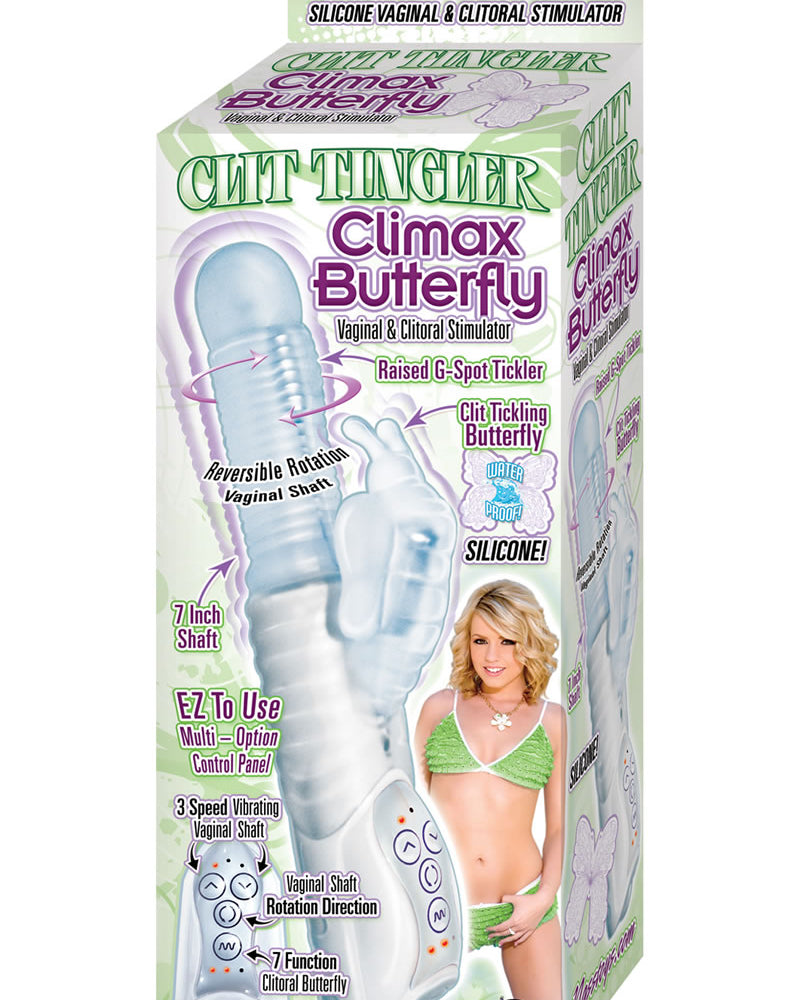 Vibrador de silicona con forma de mariposa Climax, resistente al agua, 7 pulgadas, color blanco