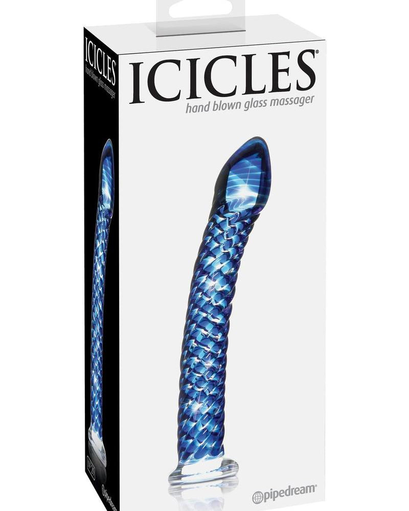 Consolador de vidrio texturizado Icicles No 29 azul de 7,75 pulgadas
