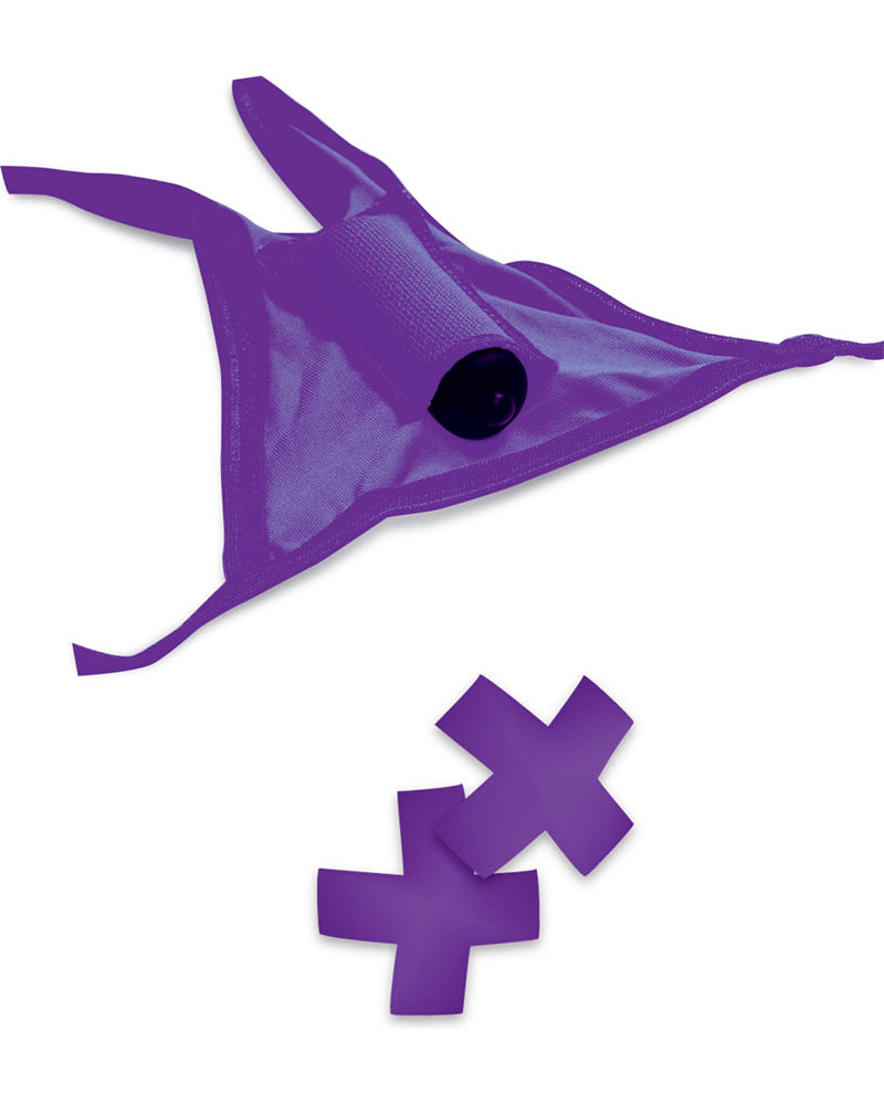 Neon Vibrating Crotchless Panty and Pasties Set Waterproof Purple