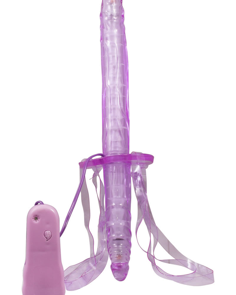 Correa vibradora para pene Double Fuk de 13 pulgadas, color morado