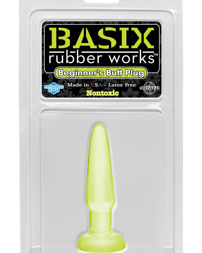 Basix Rubber Works Beginners Butt Plug Waterproof - Glow In The Dark