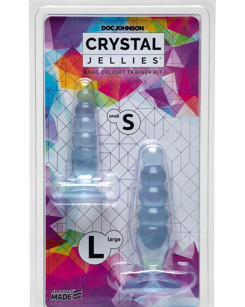 Crystal Jellies Anal Delight Traner Kit Butt Plugs Clear 2ea Per Kit