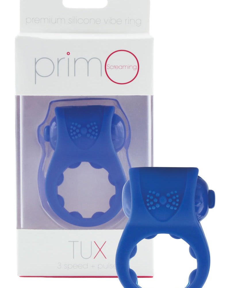Anillo vibrador de silicona Primo Tux resistente al agua, color azul, 6 unidades