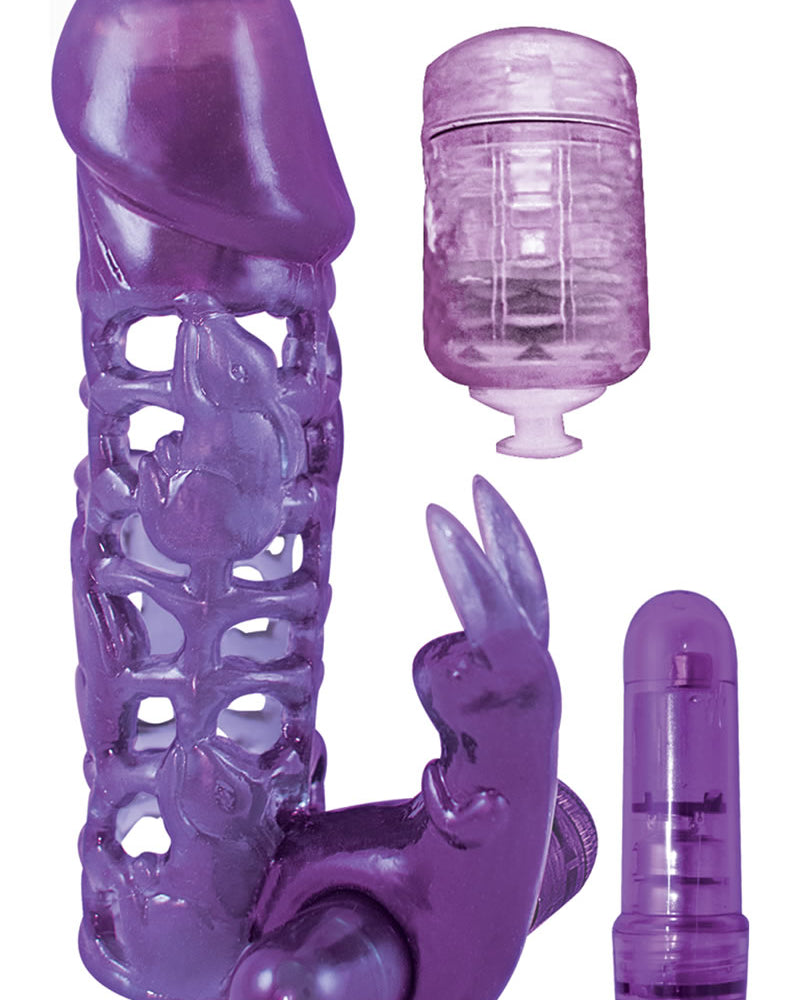 Clit Tickler Penis Extender Vibrating Sleeve Purple 4.75 Inch