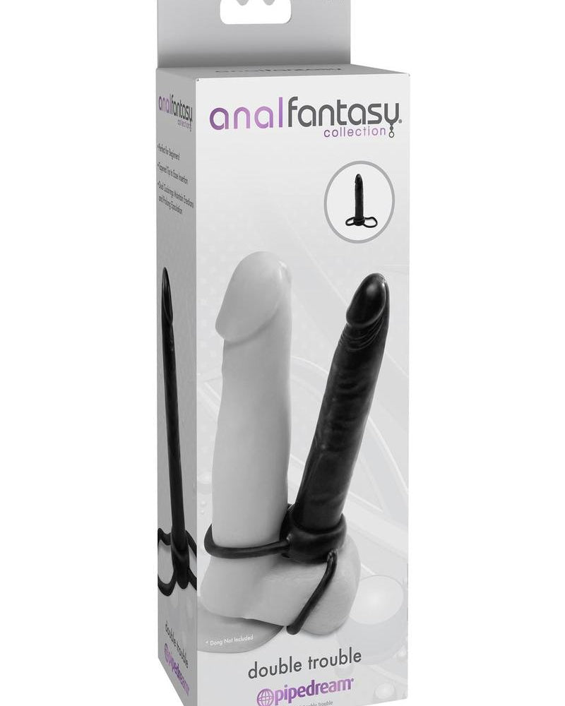 Anal Fantasy - Anillo para el pene con correa de la colección Double Trouble - Negro