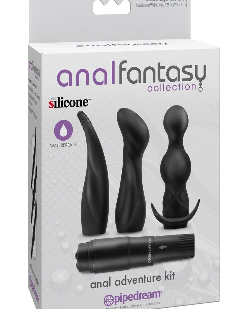 Kit de aventura anal de silicona de la colección Anal Fantasy, resistente al agua, color negro