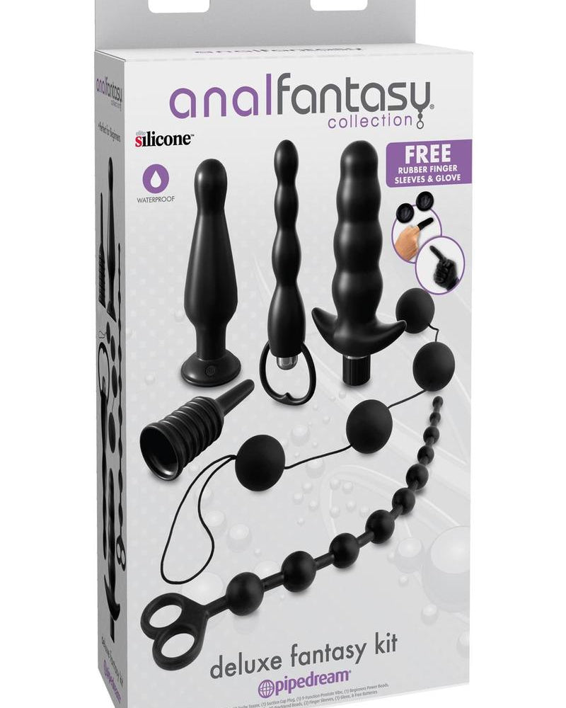 Kit de fantasía de lujo de silicona Anal Fantasy Collection, resistente al agua, color negro