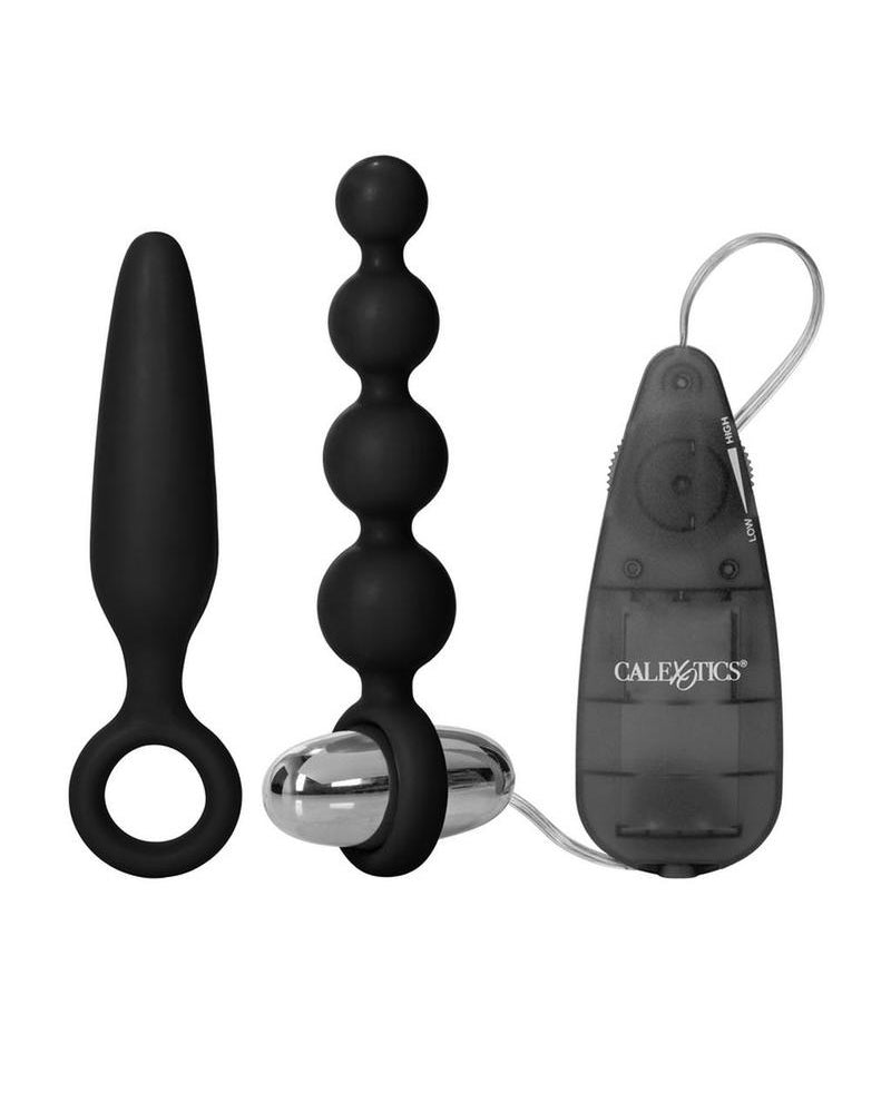Booty Call Booty Vibro Kit Silicone Wired Remote Control Anal Probes Black 2Each