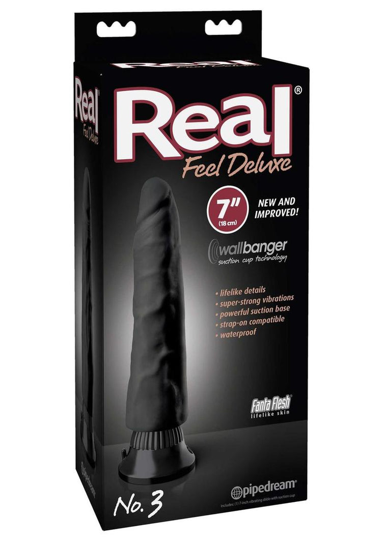 Consolador Wallbanger Real Feel Deluxe No 3, resistente al agua, color negro, 7 pulgadas