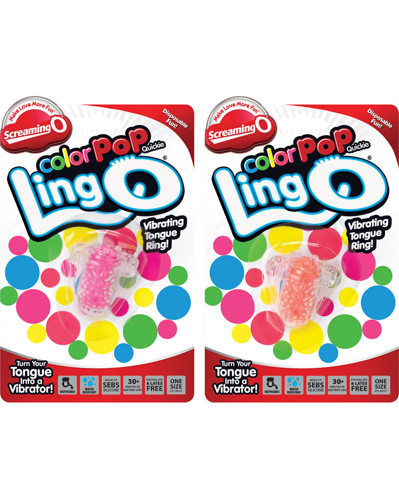 Screaming O Lingo Silicone Vibrating Tongue Ring Waterproof Assorted Colors 12 Each Per Case