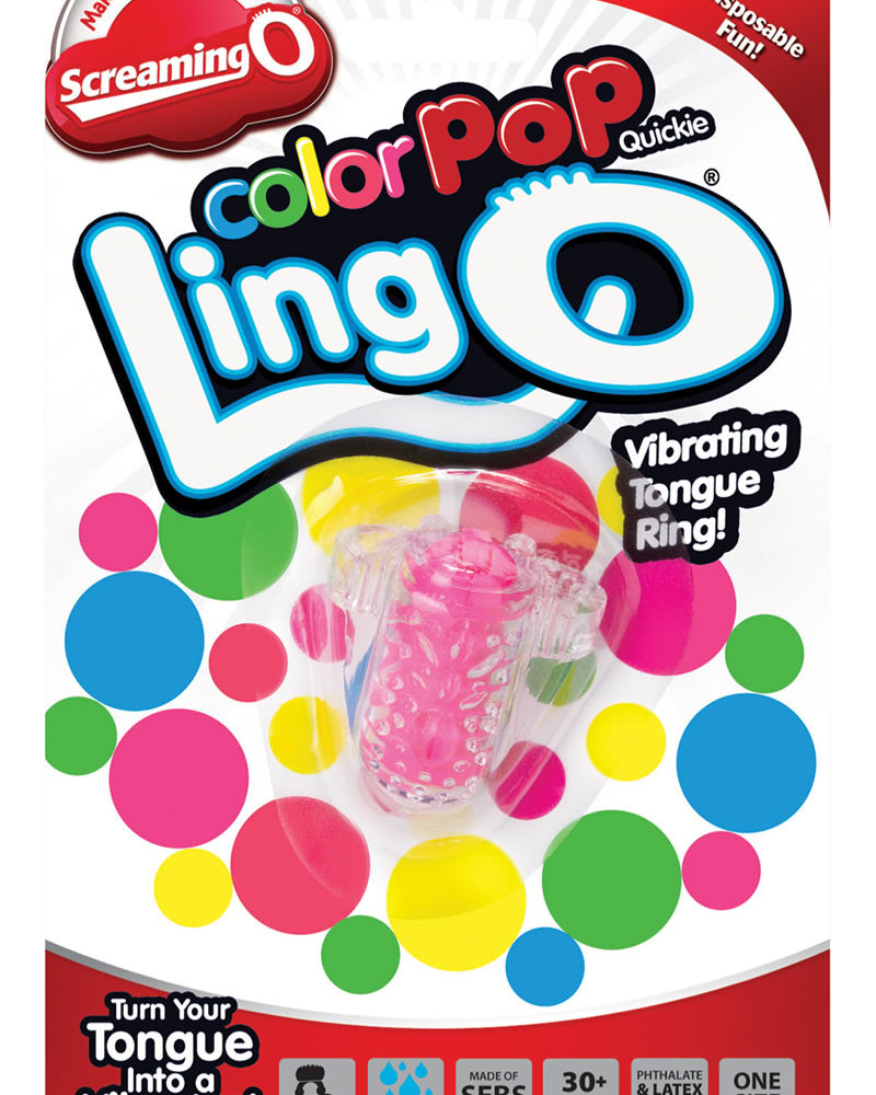 Screaming O Color Pop Quickie Lingo Silicone Vibrating Tongue Ring Waterproof Pink