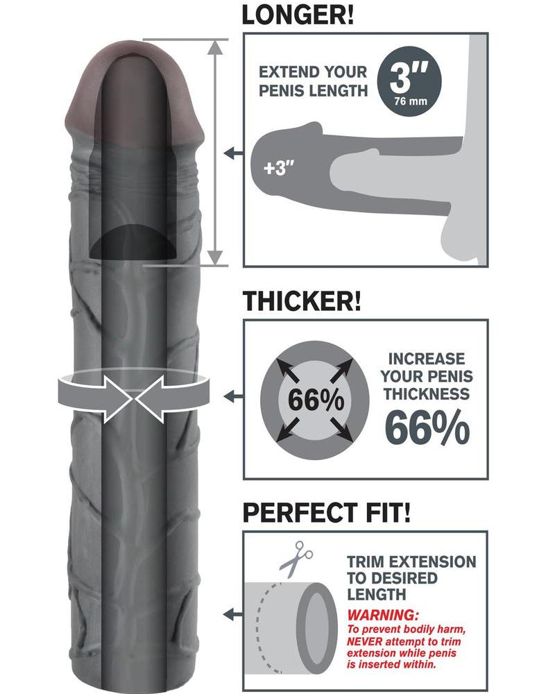 Fantasy Xtensions Mega - Funda de extensión de 3 pulgadas, color negro, 9 pulgadas