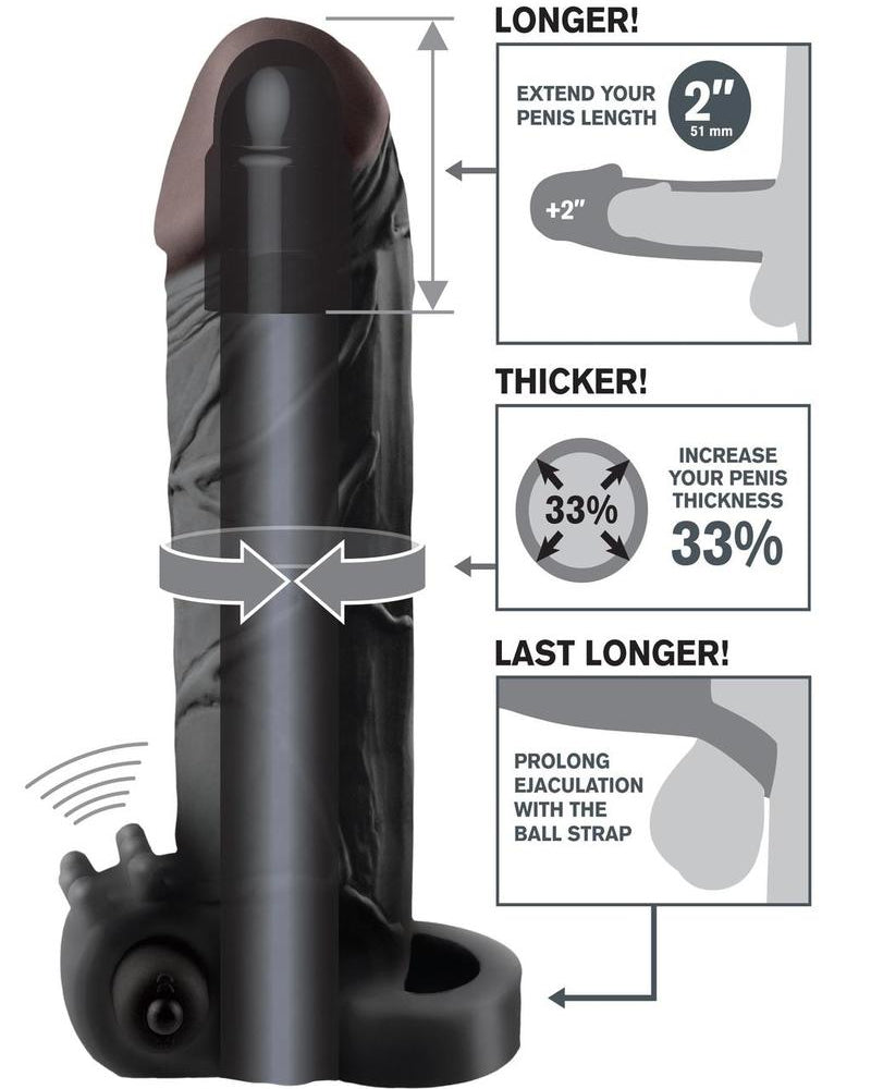 Fantasy Xtensions - Funda de extensión con vibración de 2 pulgadas y tacto real, color negro, 6,5 pulgadas