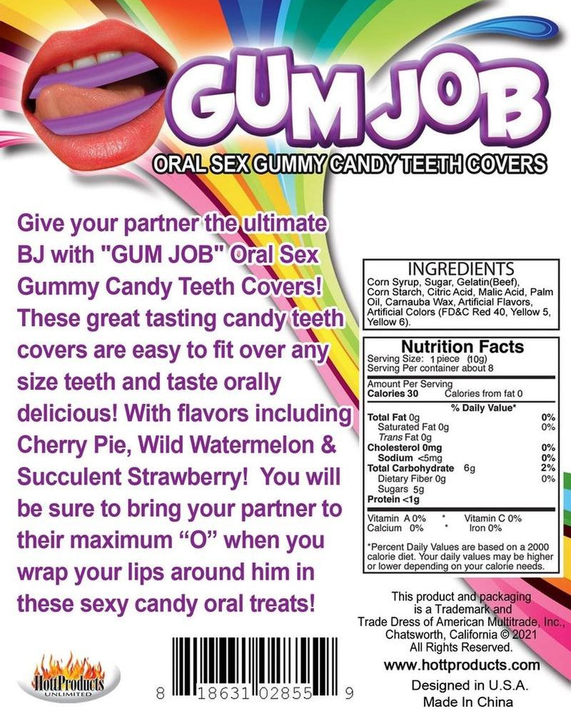 Gum Job Oral Sex Gummy Candy Teeth Covers Assorted Flavors 6 Each Per Pack