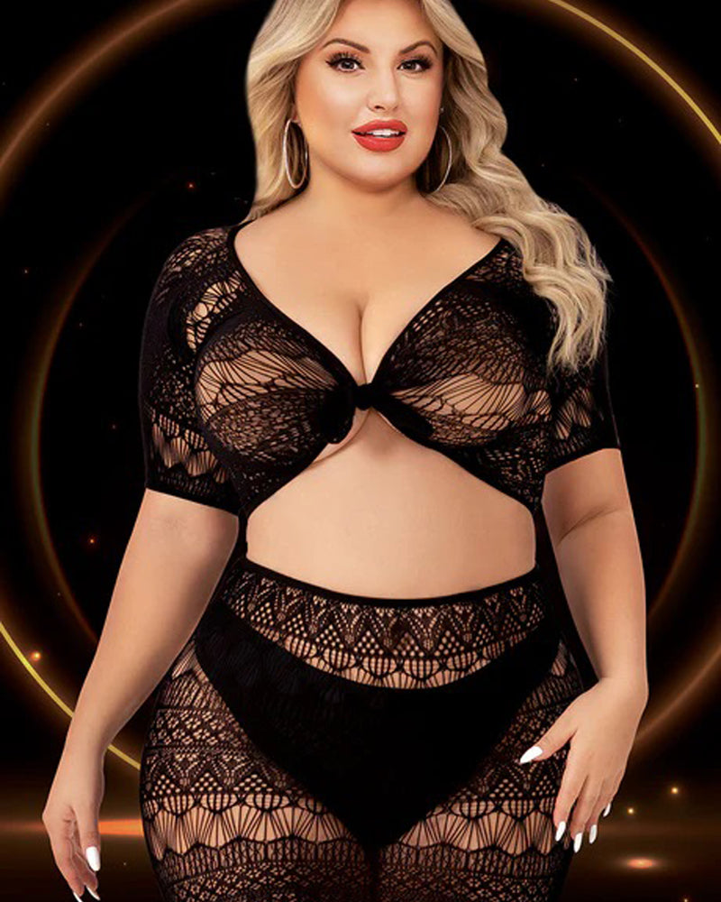 "2 Piece Crop Top and Skirt Set - Queen Size - Black X-LC-123-XBLK"