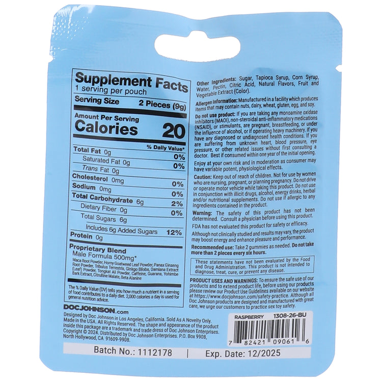 "Spanish Fly - Male Sex Gummies - 12 Pack - 2 Pcs Per Pack - Raspberry DJ1308-26-BX"