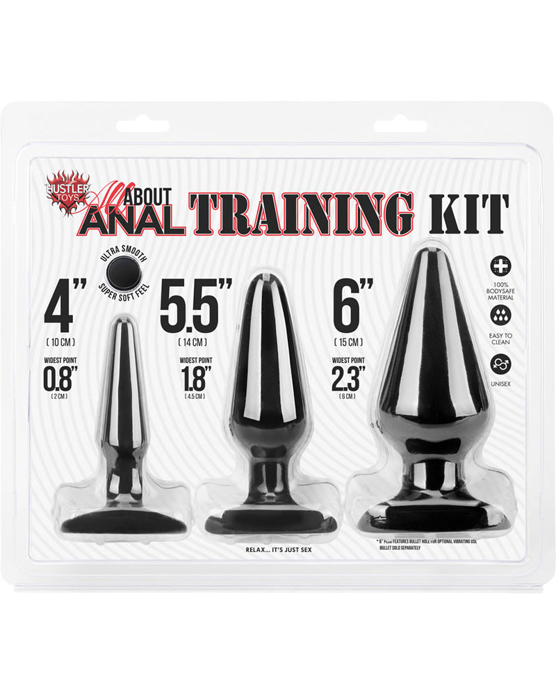 Hustler All About Anal Training Kit Silicone Anal Plugs Black 3 Each Per Kit