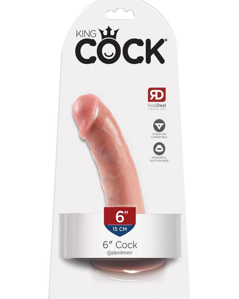 King Cock - Dildo With Balls / Suction - 6"  Black/Brown/Flesh/Tan/Clear/
