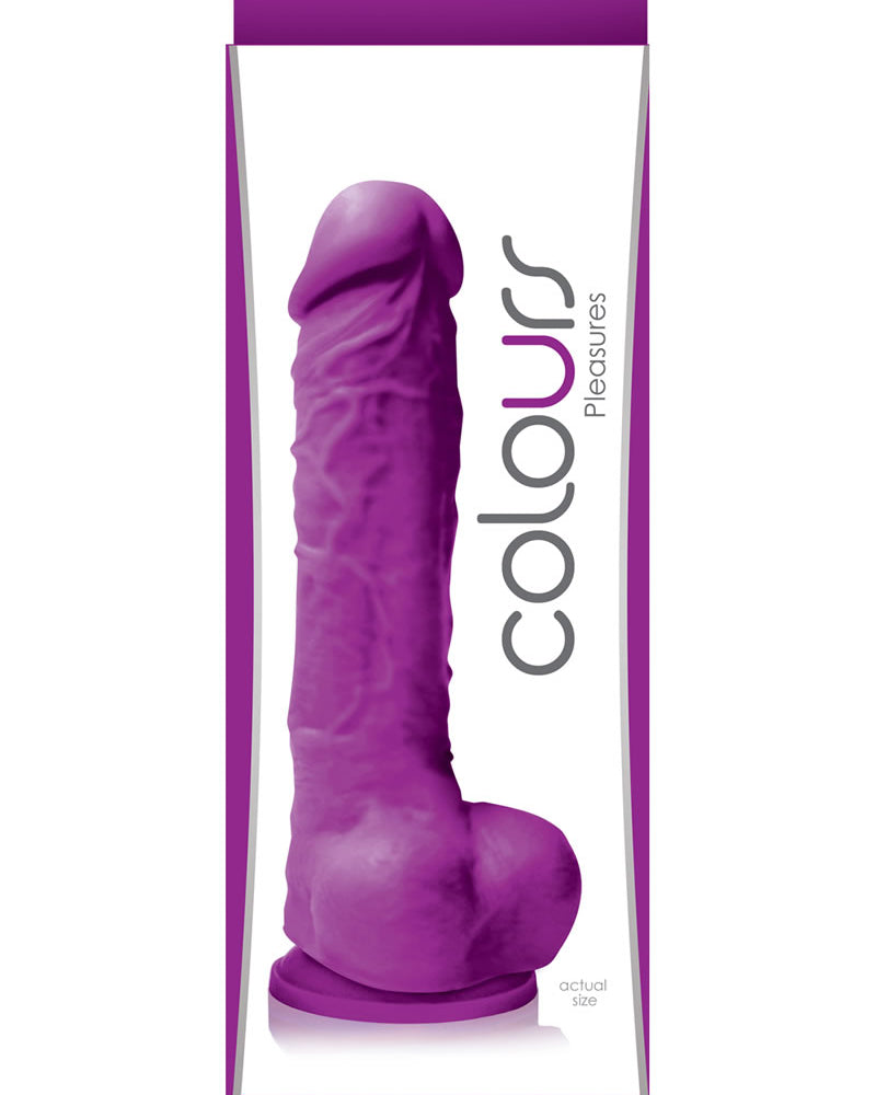 Pene realista de silicona con bolas de Colors Pleasures, morado, 5 pulgadas