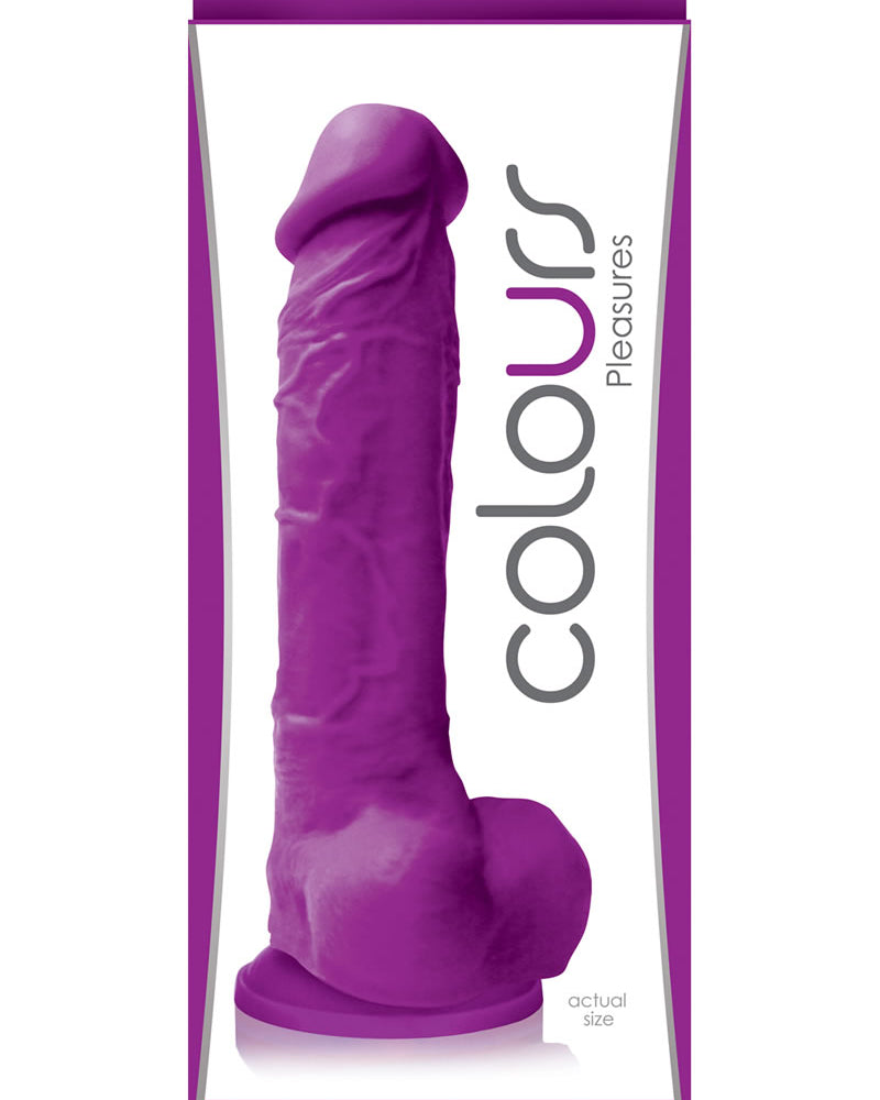 Pene realista de silicona con bolas de Colors Pleasures, morado, 8 pulgadas