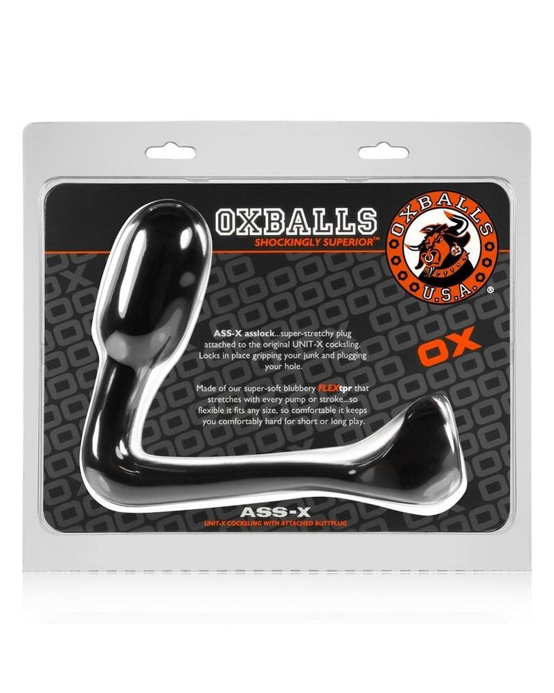 Atomic Jock Ass-X Ass-Lock Cocksling With Anal Plug Black 11 Inch