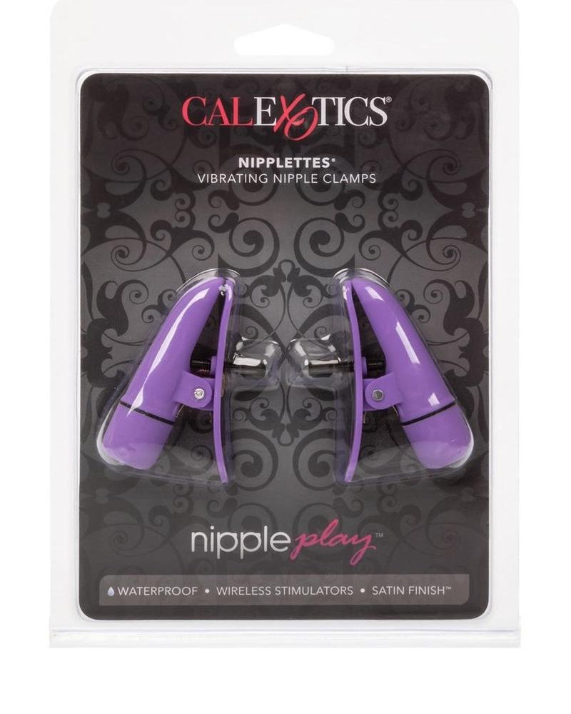 Pinzas vibradoras Nipple Play Nipplettes resistentes al agua color morado