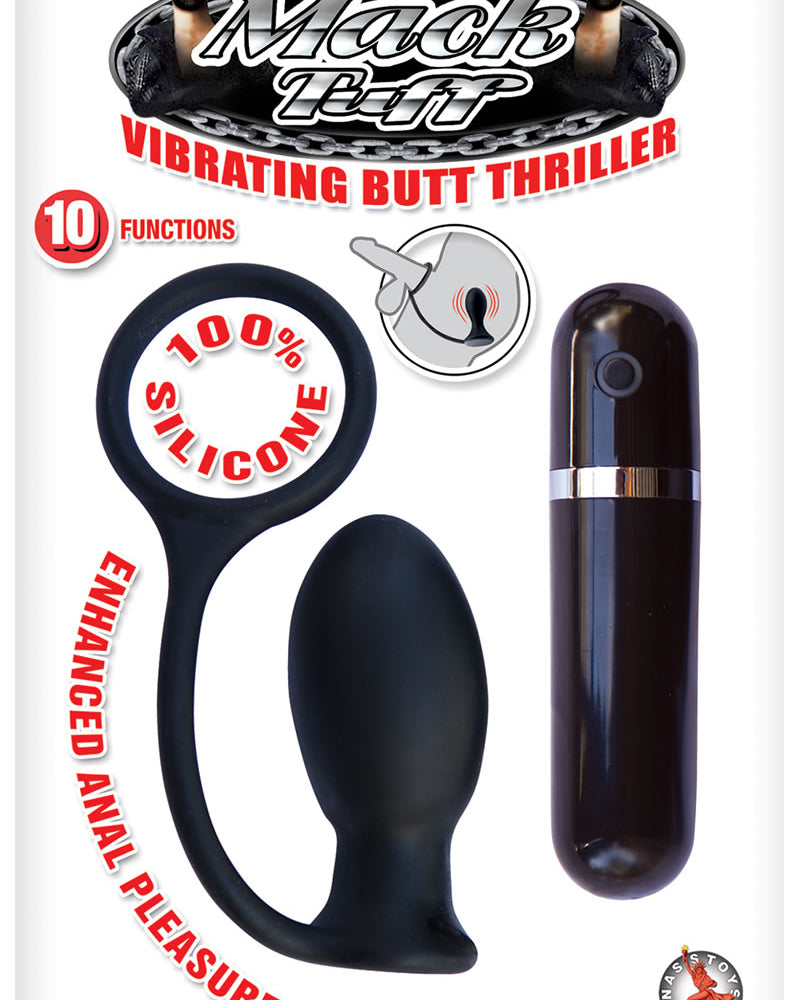 Mach Tuff Vibrating Butt Thriller Wireless Remote Silicone Anal Plug With Cockring Black 3.3 Inch