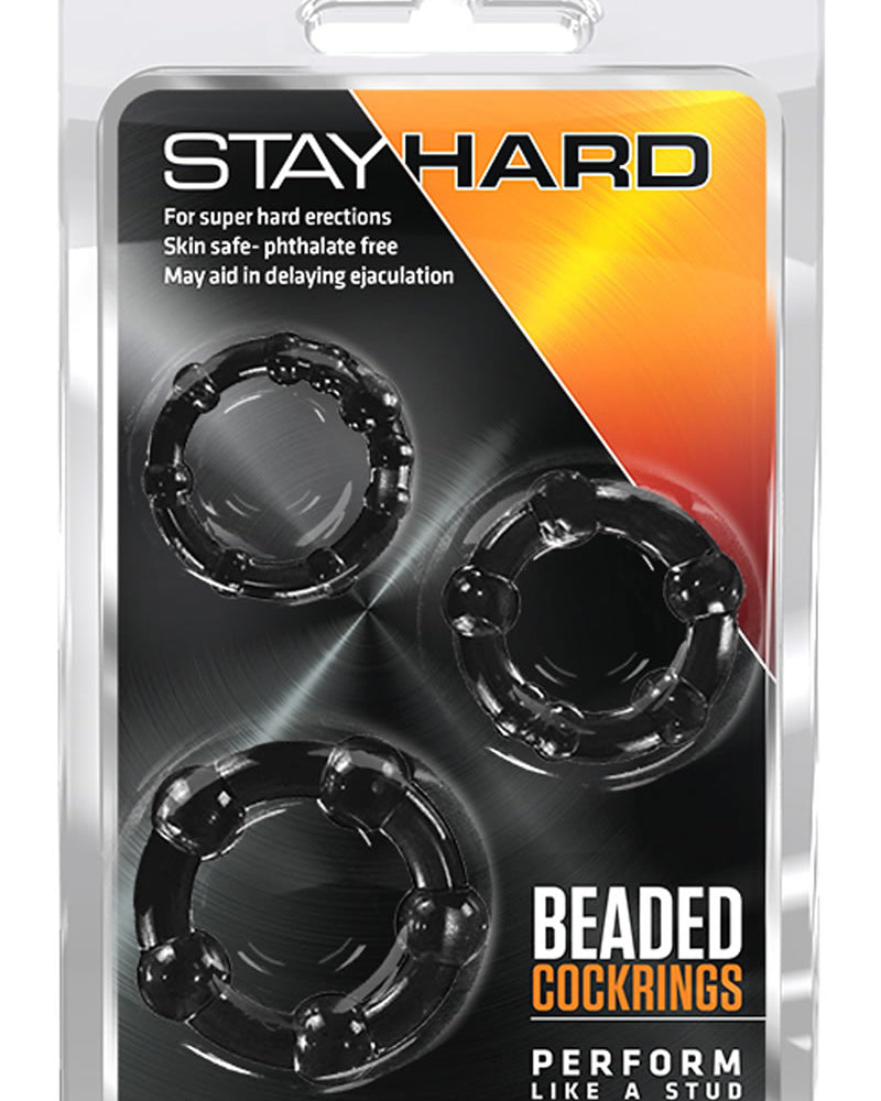 Stay Hard Beaded Cockrings Black 3 Each Per Set