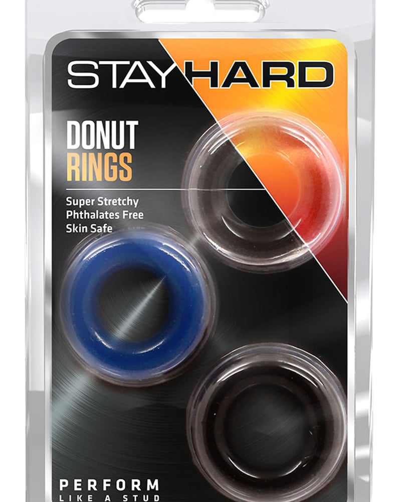 Stay Hard Donut Rings Cockrings Assorted Colors 3 Each Per Pack