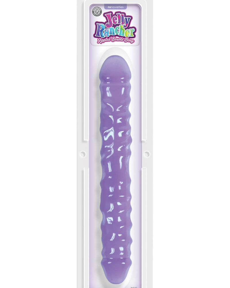 Jelly Rancher Rippled Double Dong morado de 12 pulgadas