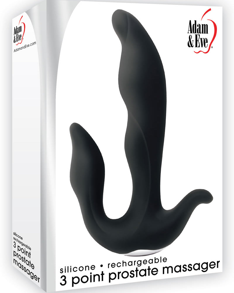 Masajeador de próstata de silicona de 3 puntos Adam and Eve, resistente al agua, color negro