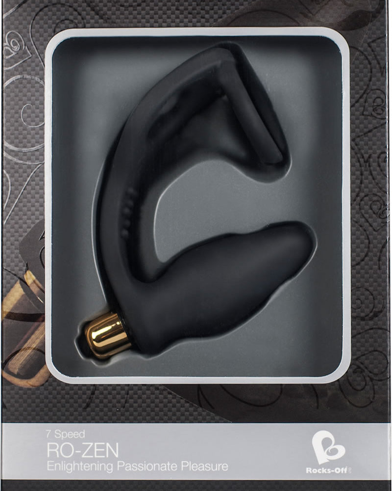 Ro-Zen 7 Speed Vibrating Silicone Cockring With Anal Plug Waterproof Black
