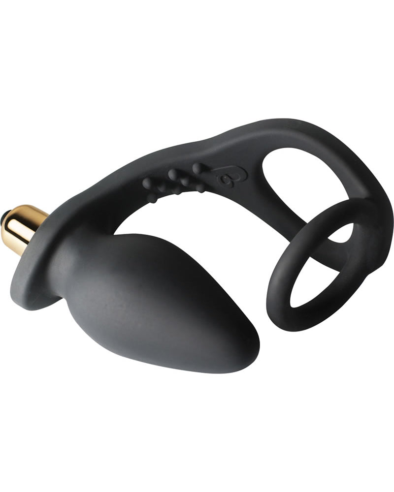 Ro-Zen 7 Speed Vibrating Silicone Cockring With Anal Plug Waterproof Black