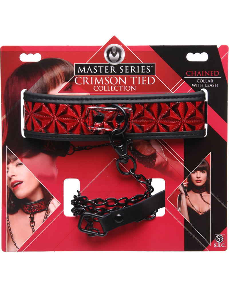 Collar de cadena con correa y lazo color carmesí