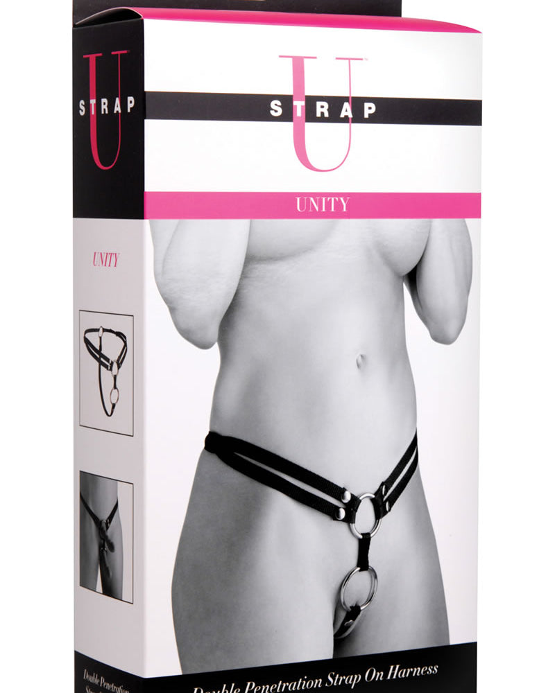 Arnés de doble penetración Strap U Unity con correa negra
