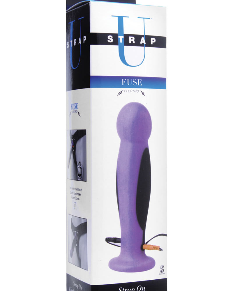 Consolador electroestimulador Strap U Fuse morado de 7,5 pulgadas