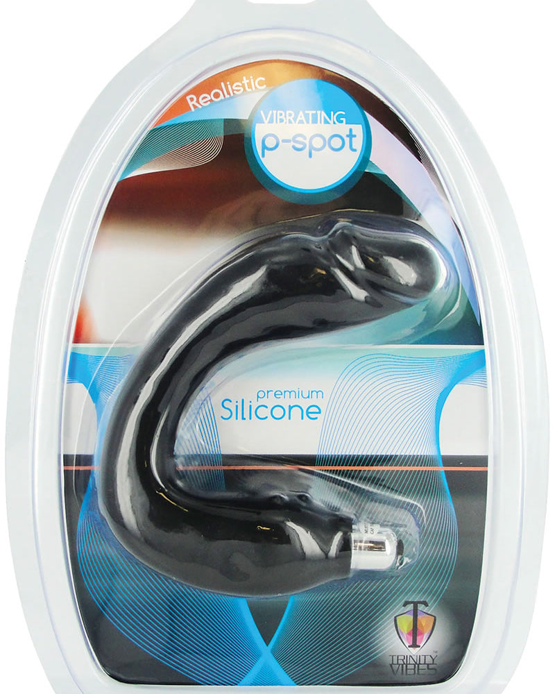 Masajeador de punto G de silicona realista Trinity Vibes, color negro
