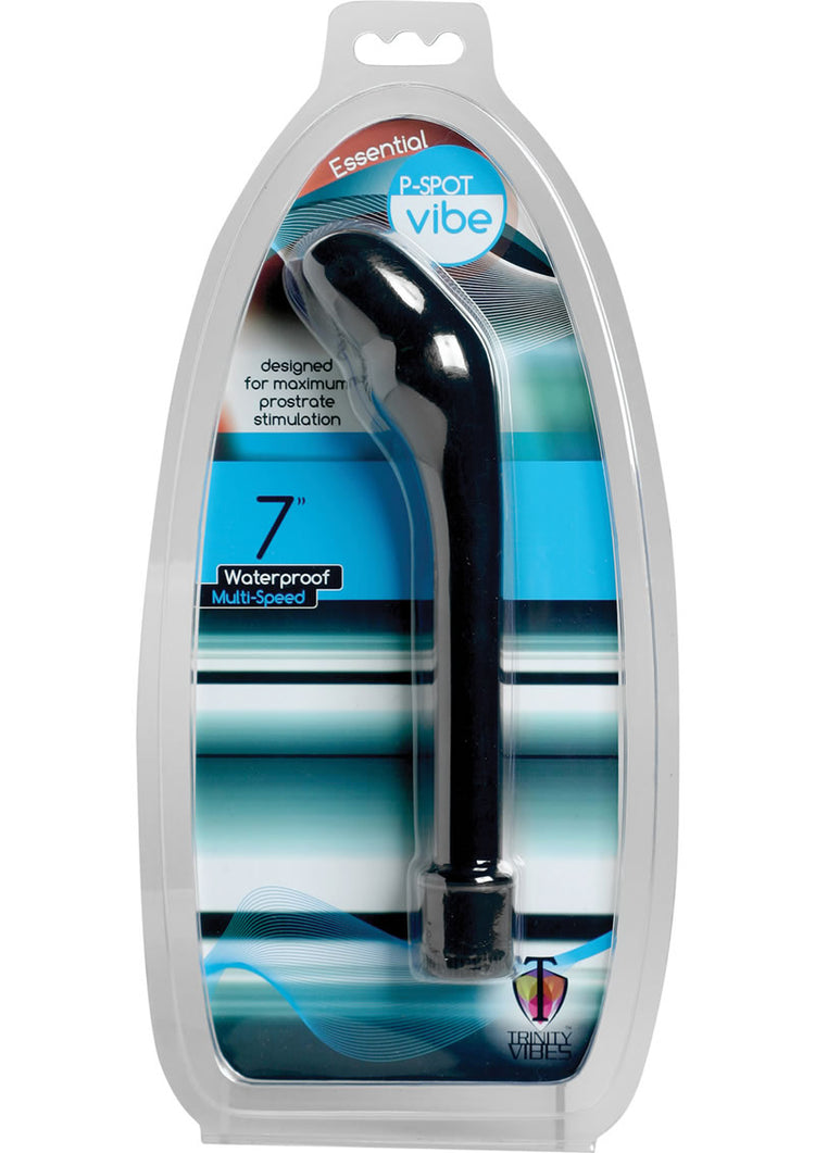Vibrador Trinity Vibes Essential P-spot resistente al agua, color negro, 7 pulgadas