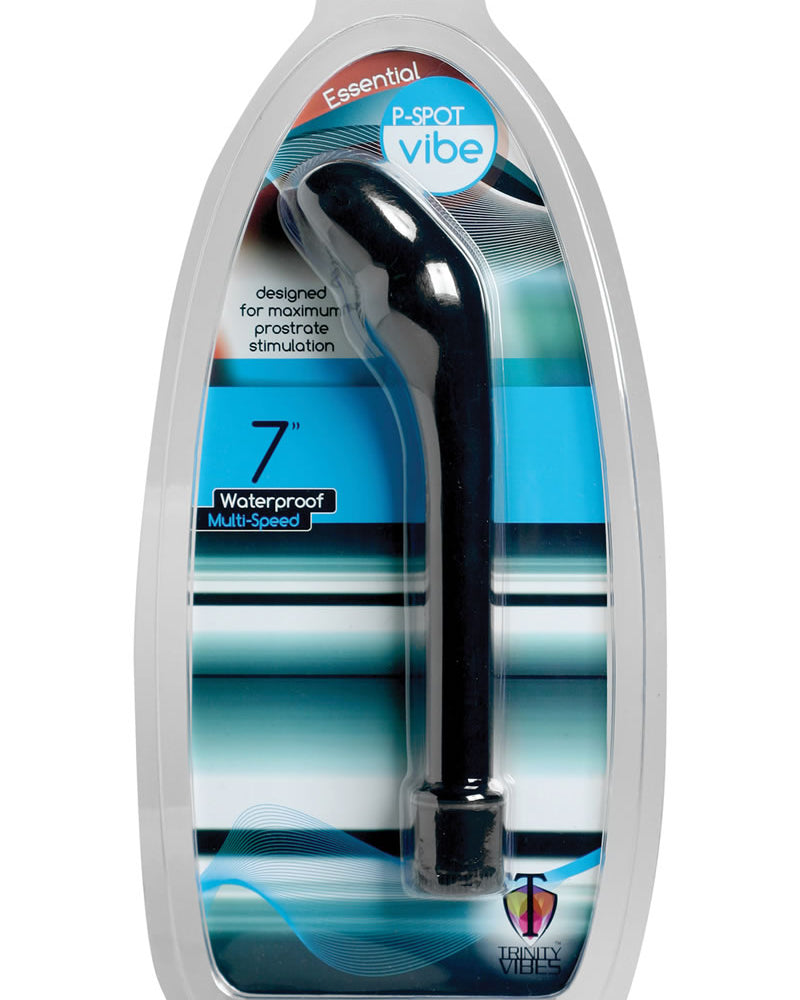 Vibrador Trinity Vibes Essential P-spot resistente al agua, color negro, 7 pulgadas