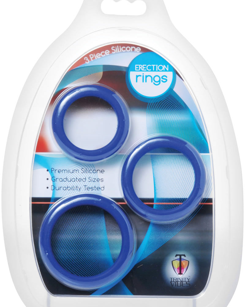 Trinity Vibes 3 Piece Silicone Erection Rings bLUE