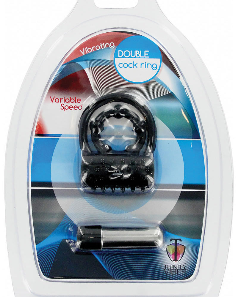 Trinity Vibes Vibrating Double Cock Ring Waterproof Black