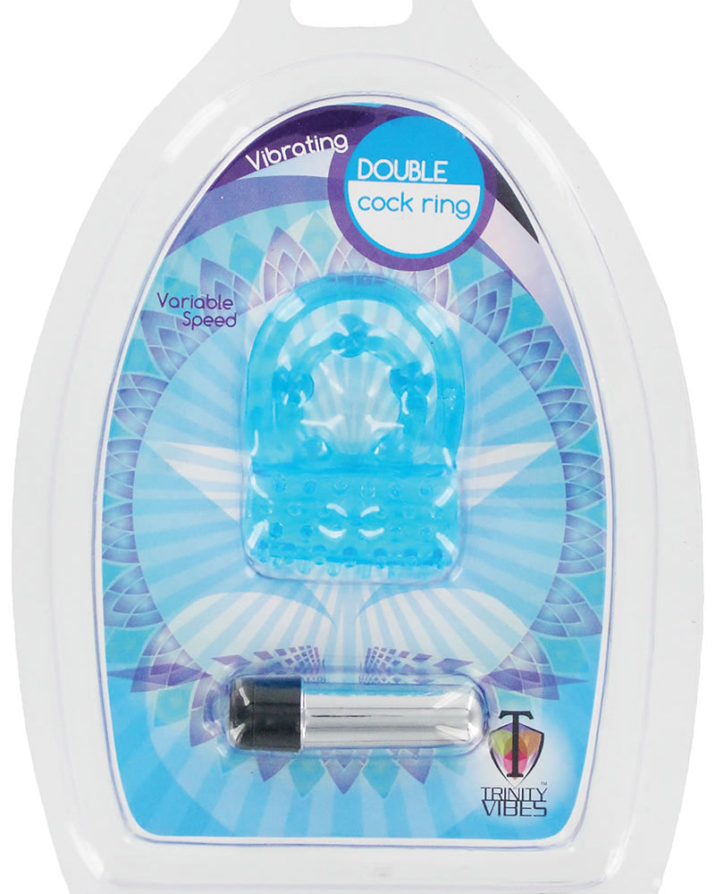 Trinity Vibes Vibrating Double Cock Ring Waterproof Blue