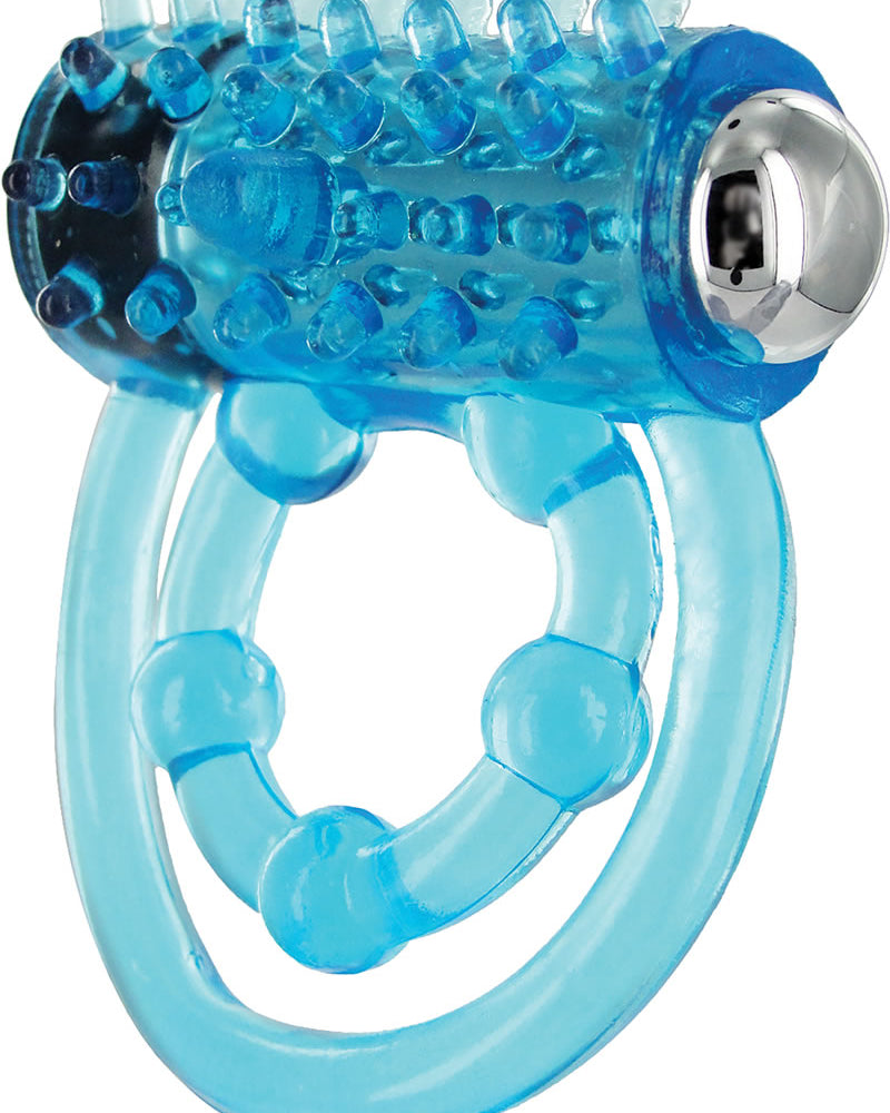 Trinity Vibes Vibrating Double Cock Ring Waterproof Blue