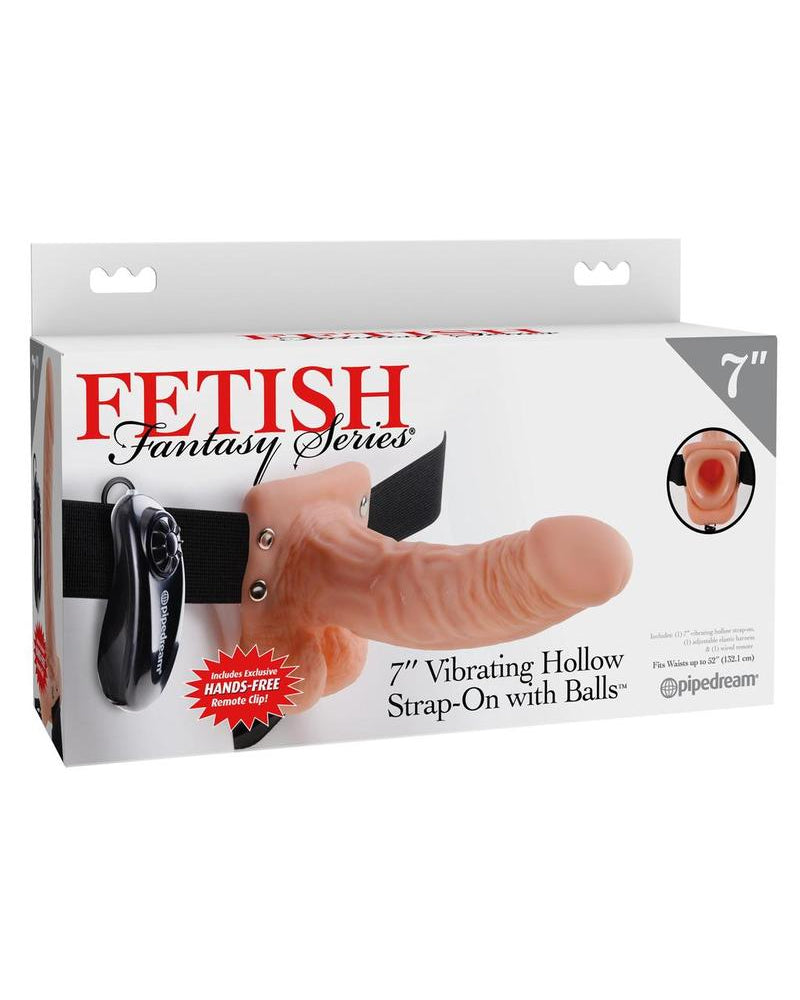 Fetish Fantasy - Correa hueca con vibrador de 7 pulgadas y bolas color carne