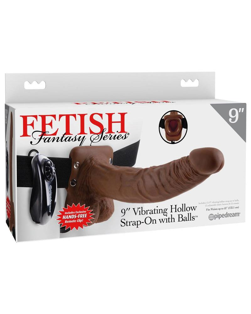 Fetish Fantasy - Correa hueca con vibrador de 23 cm y bolas, color marrón