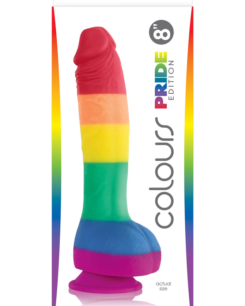 Consolador realista de silicona con bolas de 8 pulgadas y edición Pride de Colours